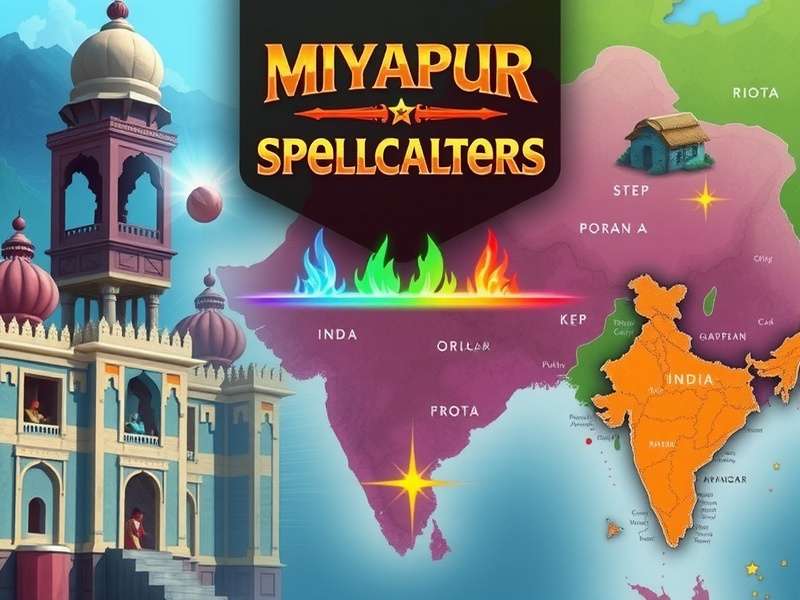 Miyapur Spellcasters game banner showing magical spells and Indian architecture